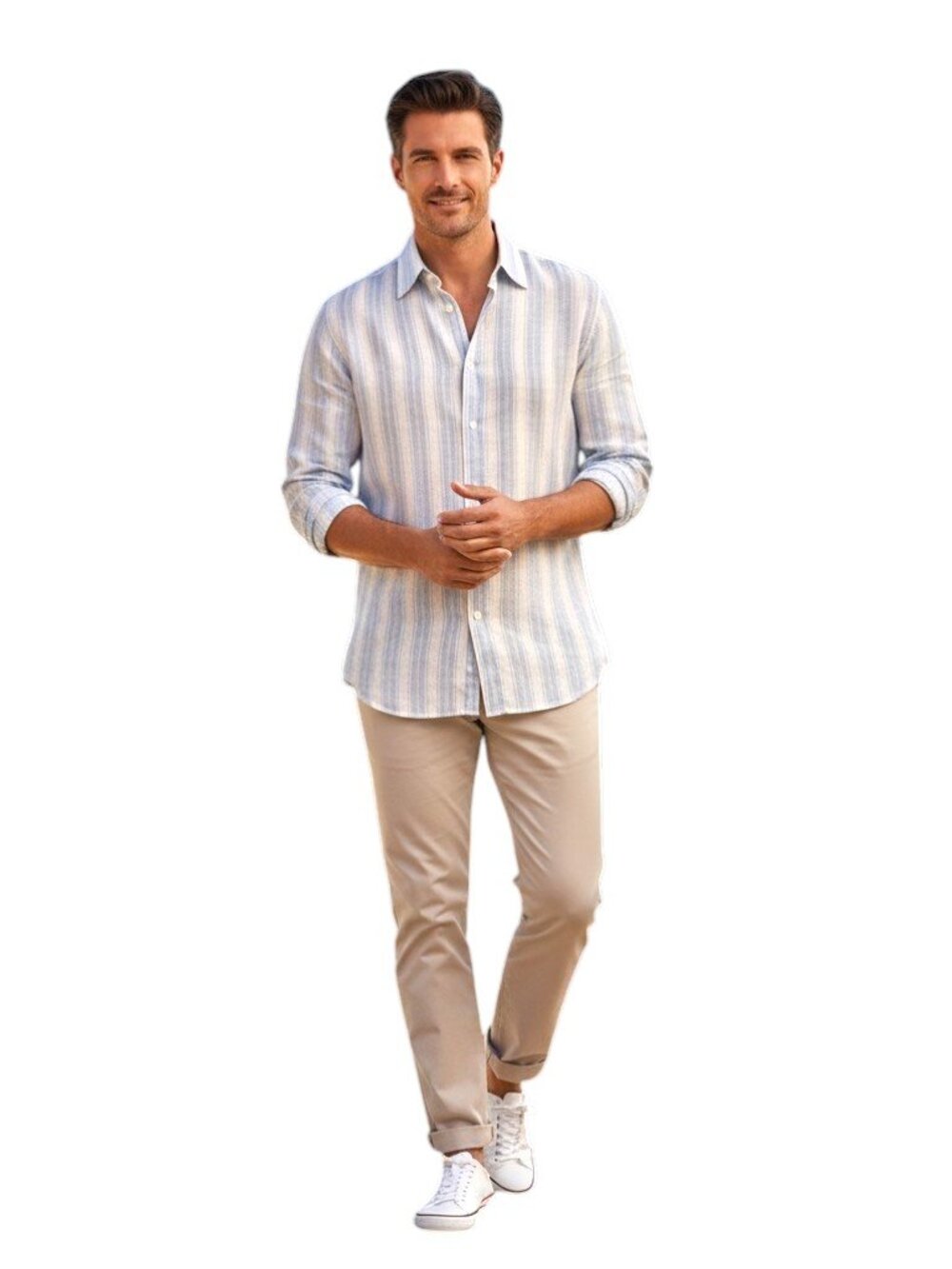 Concepts Linen Blend Button Down Shirt Men's L Blue White Stripe Long Sleeve NWT